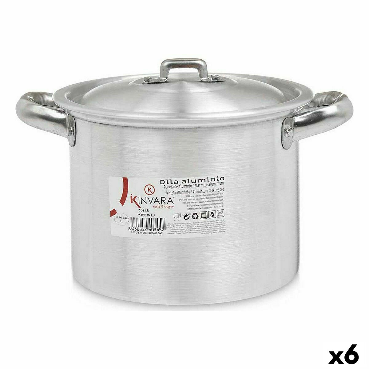 Pentola con Coperchio Kinvara Argentato Alluminio 23,5 x 15 x 18 cm (6 Unità)