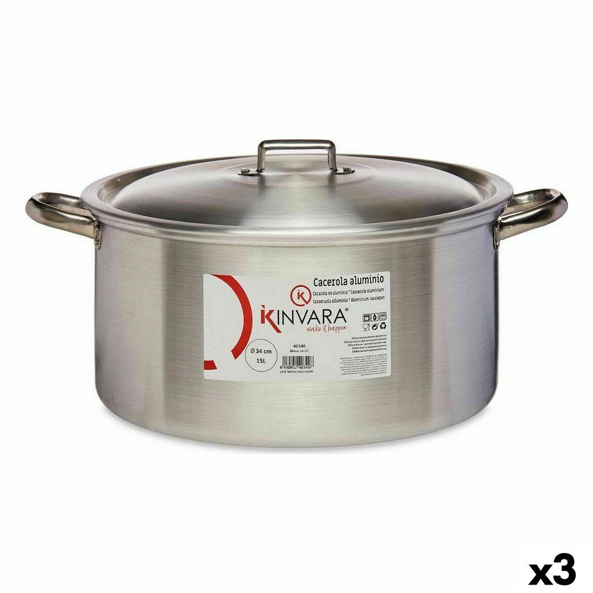 Casseruola con coperchio Kinvara Argentato 15 L 46 x 21 x 37 cm (3 Unità)