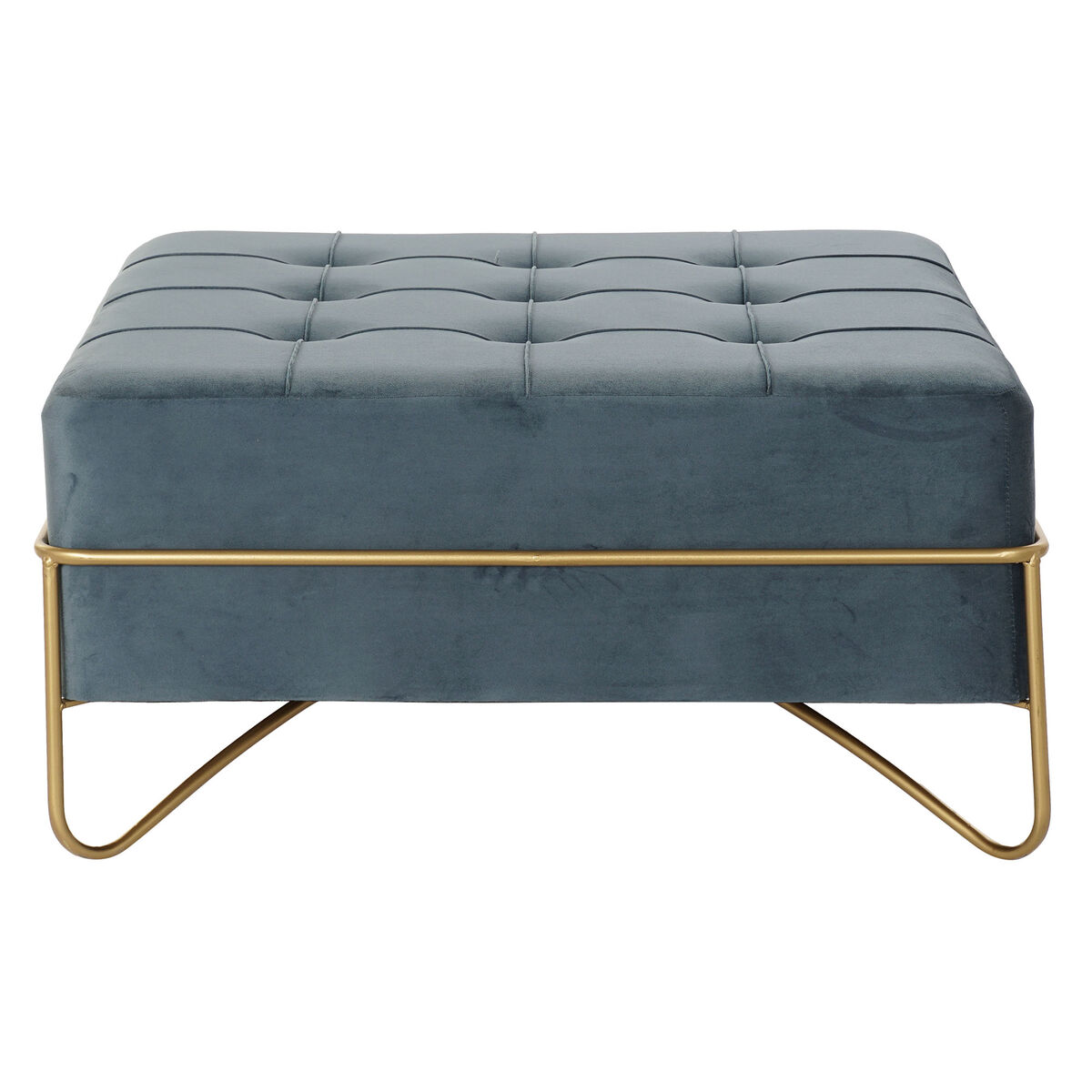 Panca DKD Home Decor Schiuma Azzurro Dorato Metallo Poliestere Velluto Legno MDF (80 x 80 x 42 cm) - Image 4