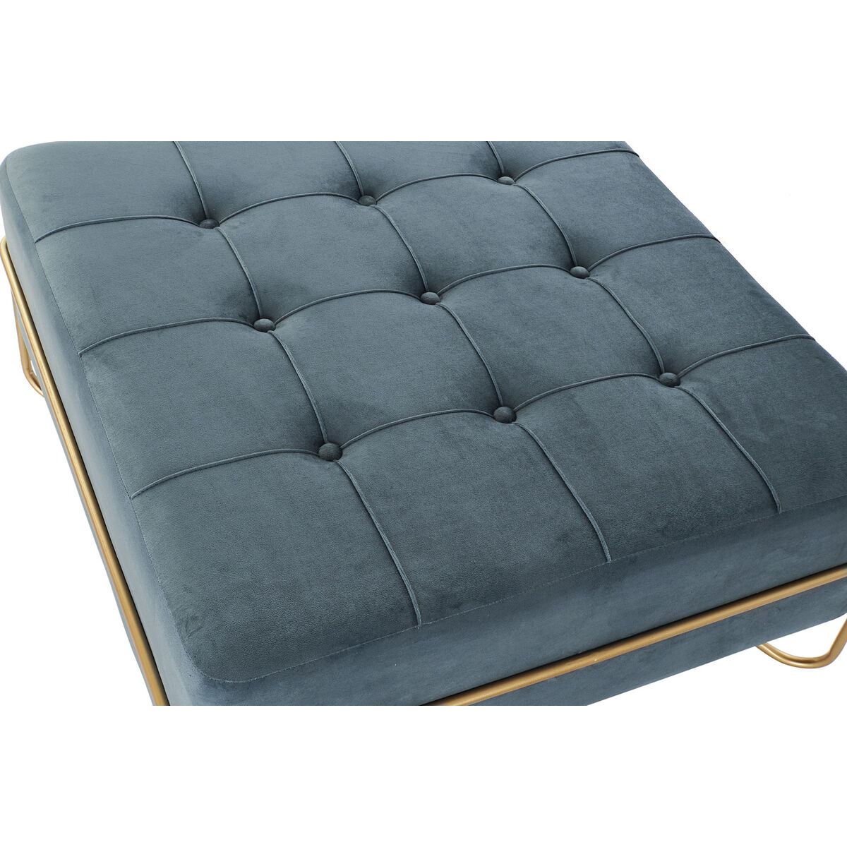 Panca DKD Home Decor Schiuma Azzurro Dorato Metallo Poliestere Velluto Legno MDF (80 x 80 x 42 cm) - Image 3