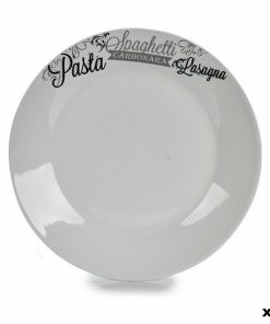 Piatto da pranzo Bianco Nero Porcellana Stampa Pasta Ø 24,4 cm 24 x 2,6 x 24 cm (10 Unità)