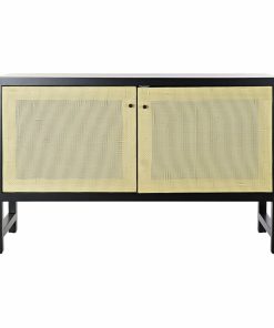 Credenza DKD Home Decor Nero Abete Naturale Rattan (120 x 38 x 76 cm)