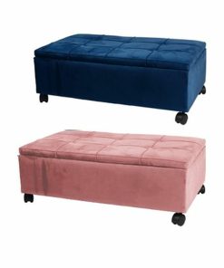Panca DKD Home Decor   Rosa Poliestere Velluto Blu Marino Pioppo (70 x 39,5 x 24,5 cm) (2 Unità)
