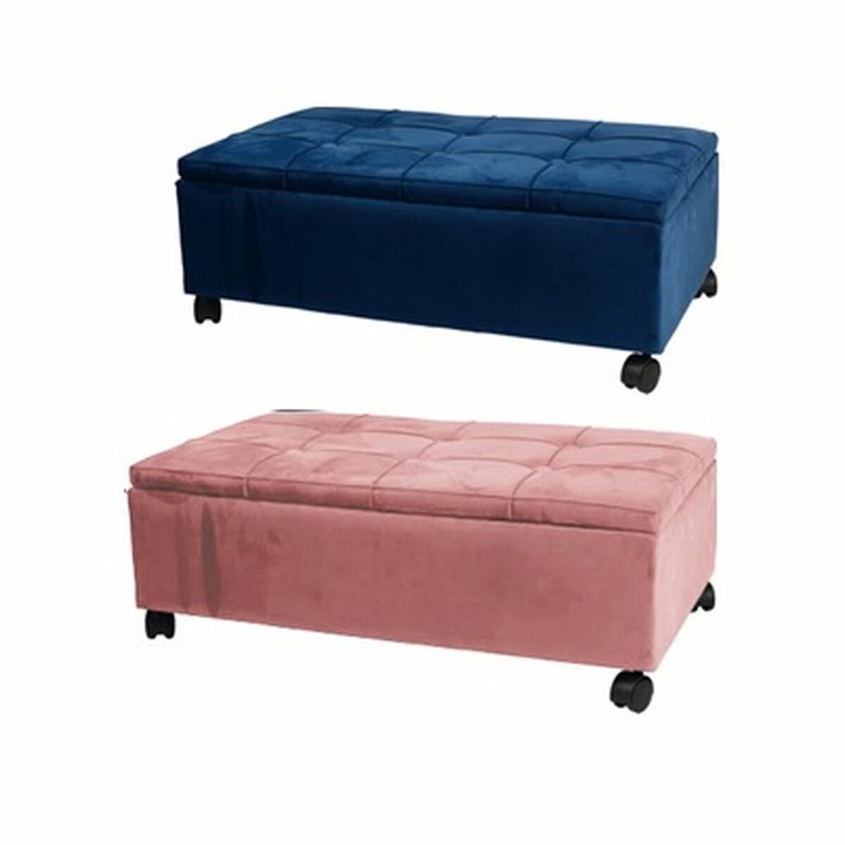 Panca DKD Home Decor Rosa Poliestere Velluto Blu Marino Pioppo (70 x 39,5 x 24,5 cm) (2 Unità)