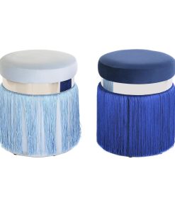 Poggiapiedi DKD Home Decor Argentato Metallo Blu cielo Blu Marino Frange 35 x 35 x 41 cm (2 Unità)
