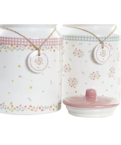Barattolo DKD Home Decor Verde Rosa Vichy 15,5 x 15,5 x 21 cm (2 Unità)