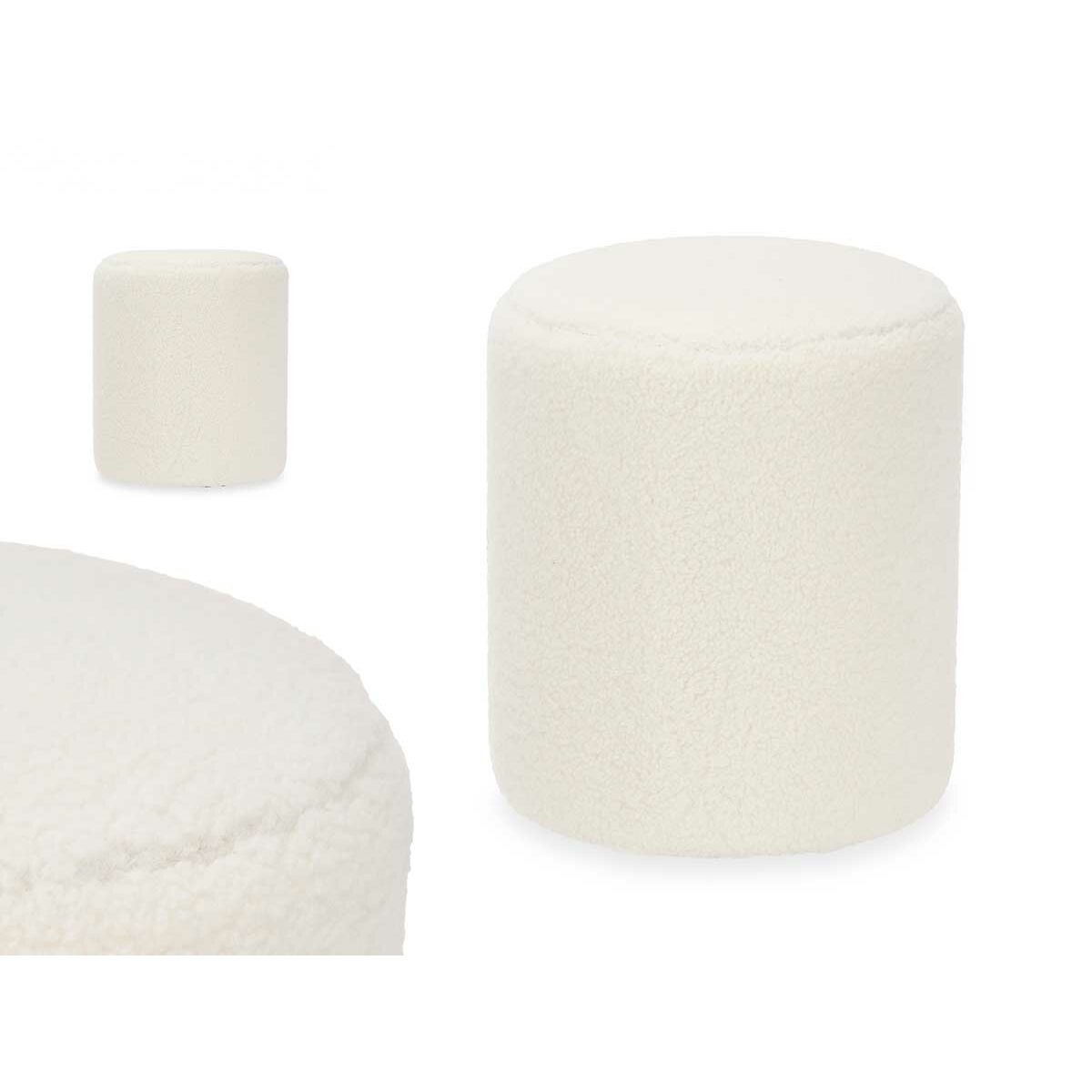 Puff Gift Decor Bianco Stoffa Legno MDF