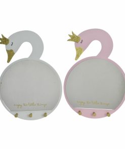 Specchio da parete DKD Home Decor Bianco Rosa chiaro Per bambini 43 x 4 x 30 cm (2 Unità) (2 Pezzi)