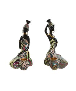 Statua Decorativa Home ESPRIT Multicolore Africana 9 x 7 x 16,5 cm (2 Unità)