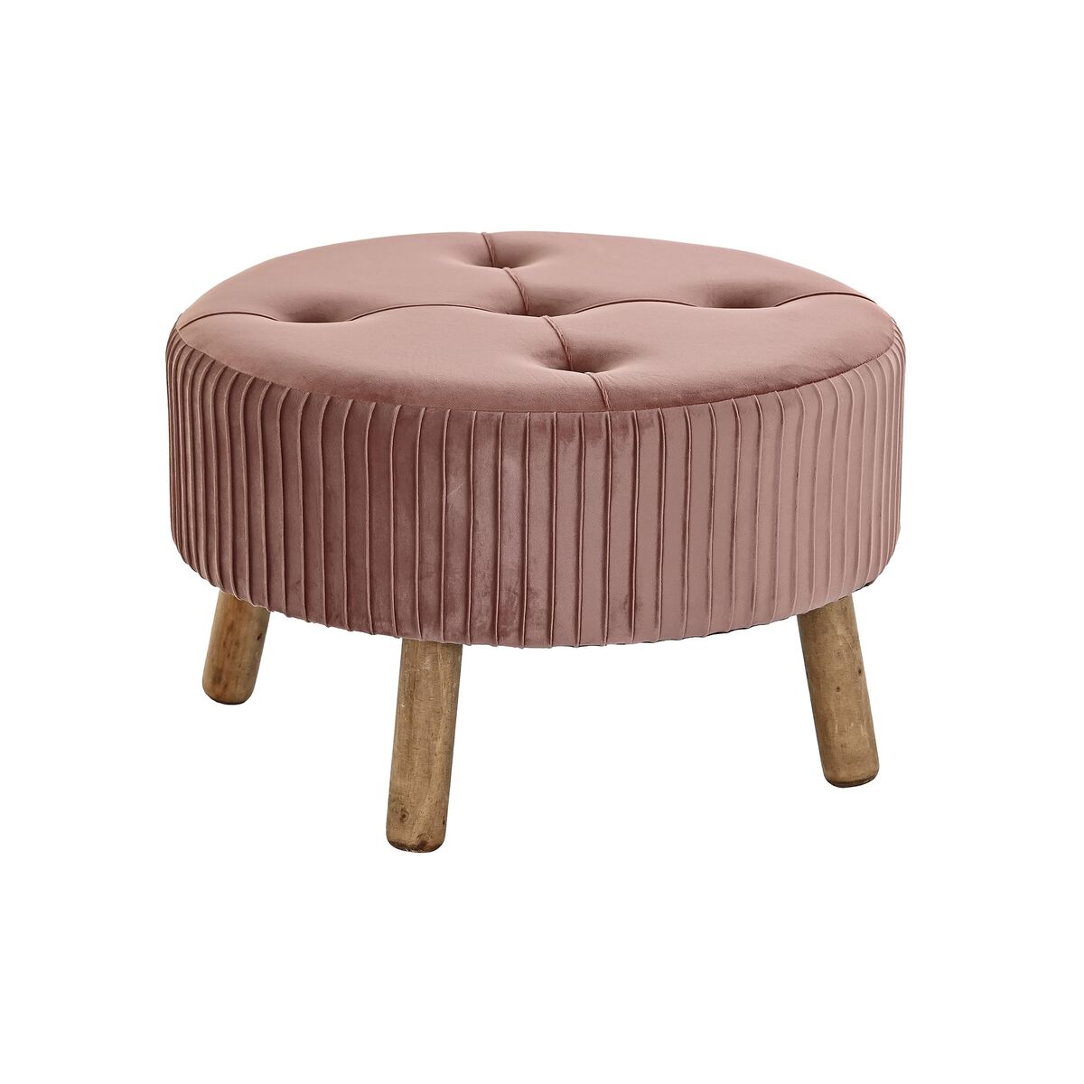 Poggiapiedi DKD Home Decor Naturale Legno Velluto Rosa chiaro (61 x 61 x 38 cm) - Image 2