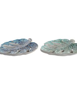 Centrotavola DKD Home Decor 43 x 36 x 9 cm Azzurro Verde 45 x 36 x 9 cm Foglia della pianta