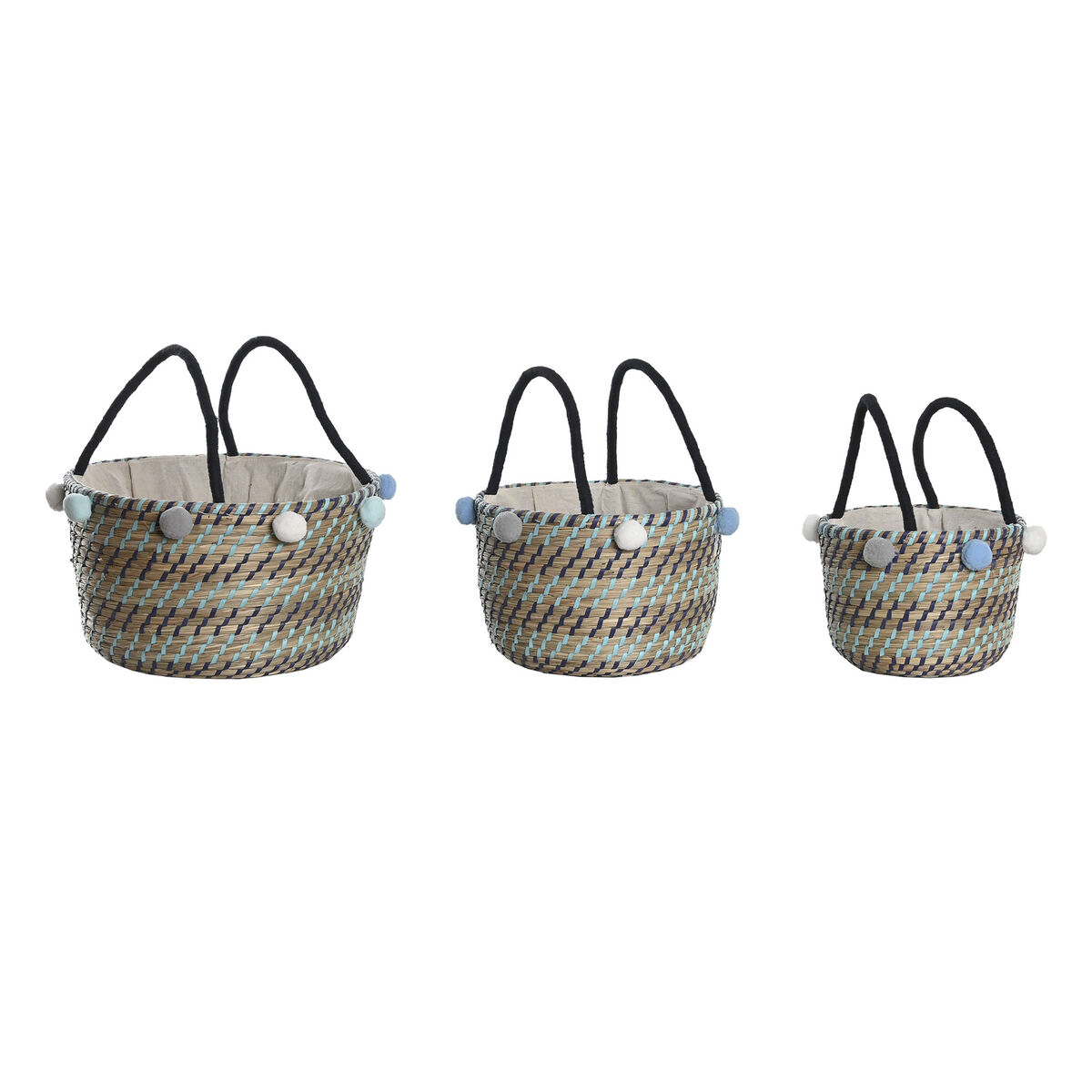 Set di Cestini DKD Home Decor Pompon 43 x 43 x 43 cm