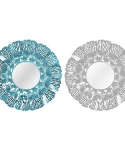 Specchio da parete DKD Home Decor Azzurro Bianco Corallo Mediterraneo 60 x 7 x 60 cm (2 Unità) (2 Pezzi)