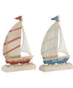 Statua Decorativa Home ESPRIT Azzurro Rosso Naturale Barca a vela 15 x 4,5 x 23,5 cm (2 Unità)