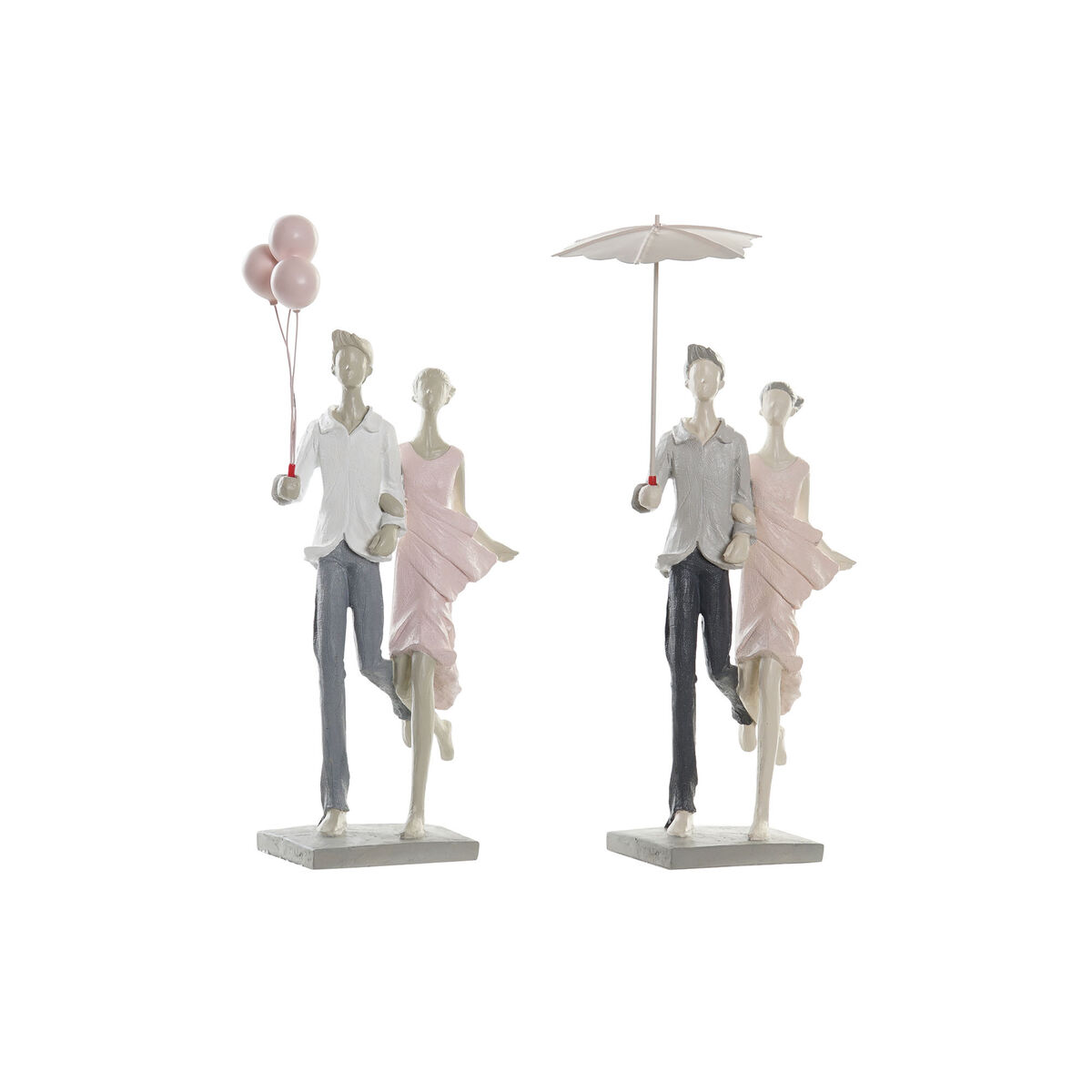 Statua Decorativa DKD Home Decor Grigio Rosa 18 x 10 x 37 cm Coppia (2 Unità)