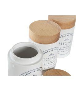Barattolo DKD Home Decor Legno Bianco Gres 10 x 10 x 16 cm (3 Unità)