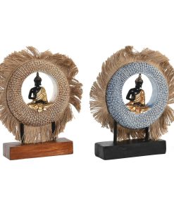 Statua Decorativa DKD Home Decor 19 x 6 x 25 cm Beige Azzurro Buddha Orientale (2 Unità)