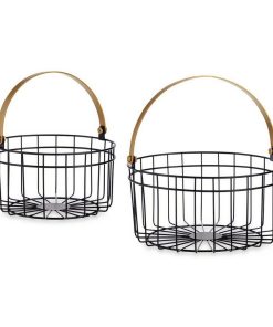 Cestino Nero Dorato Metallo 25 x 27 x 25 cm (2 pcs)