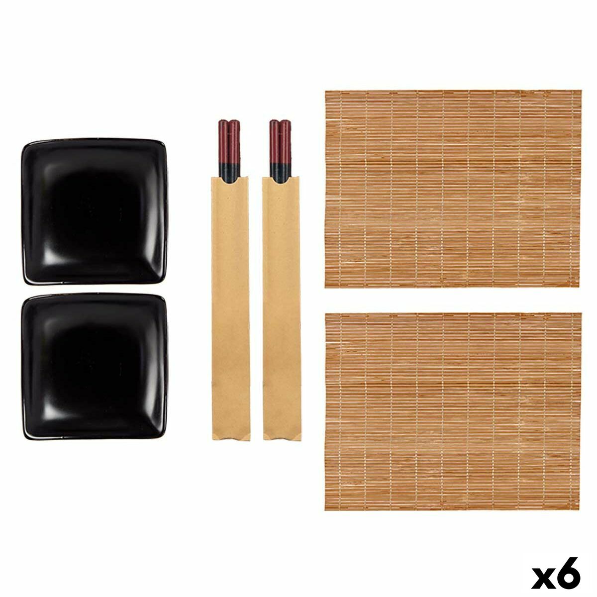 Set per Sushi Kinvara Nero Ceramica Bambù 20,5 x 3 x 27 cm (6 Pezzi) (6 Unità)