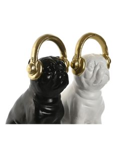 Statua Decorativa Home ESPRIT Bianco Nero Dorato Cane 12 x 18 x 30 cm (2 Unità)
