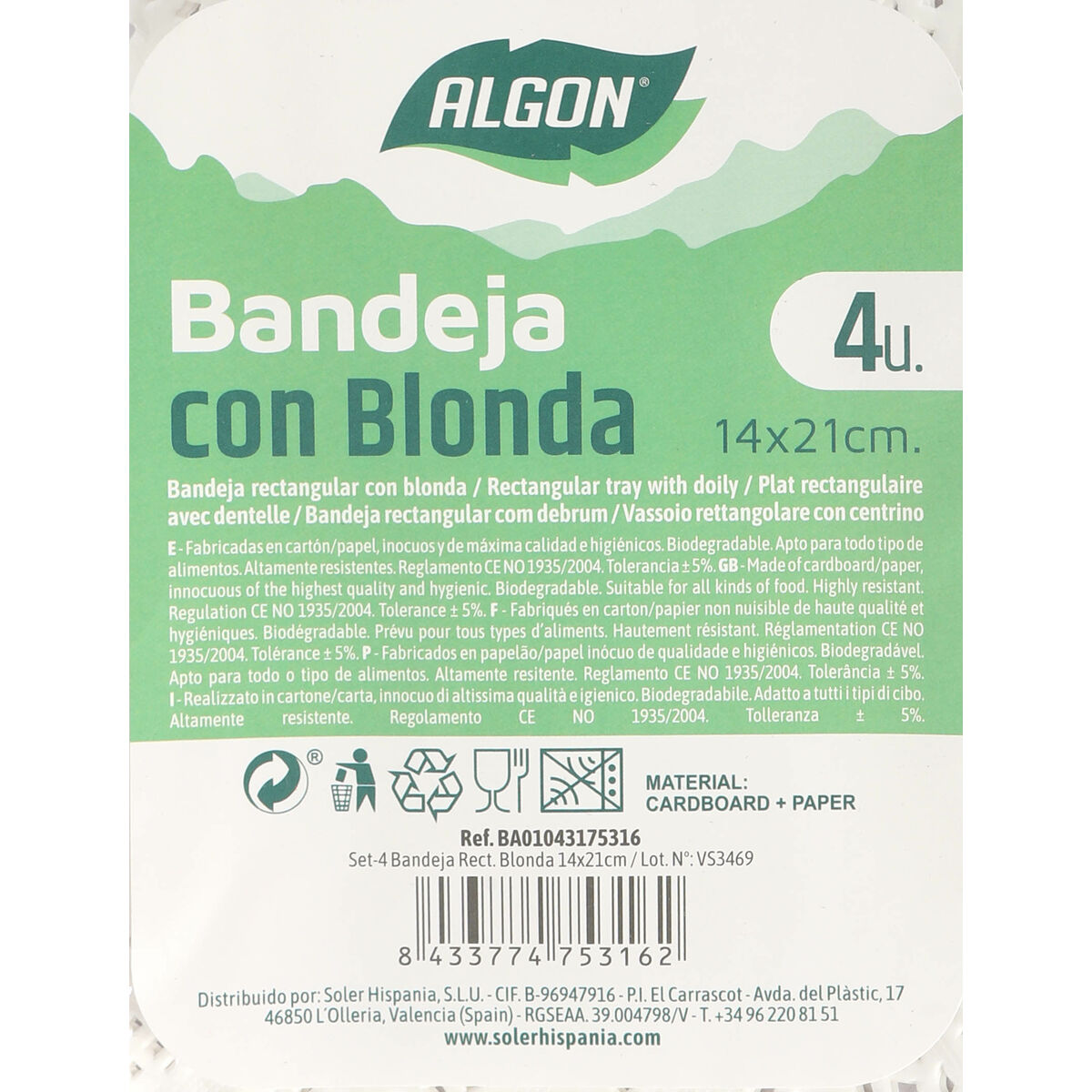 Base per torta Algon Bianco 15 x 22 x 1 cm (4 Pezzi) (48 Unità)