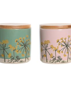 Barattolo DKD Home Decor 11,5 x 11,5 x 12 cm Floreale Rosa Verde Bambù Gres Shabby Chic (2 Unità)