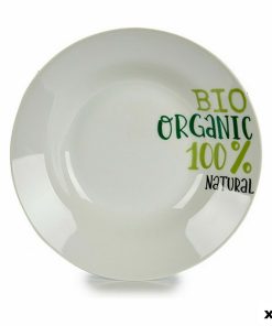 Piatto Fondo Organic Bianco Verde Porcellana Stampa Ø 20,6 cm 20,5 x 4 x 20,5 cm (10 Unità)
