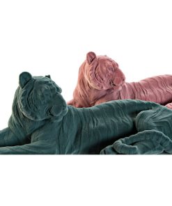 Statua Decorativa DKD Home Decor Verde Rosa chiaro Tigre 36 x 17,5 x 13,3 cm (2 Unità)