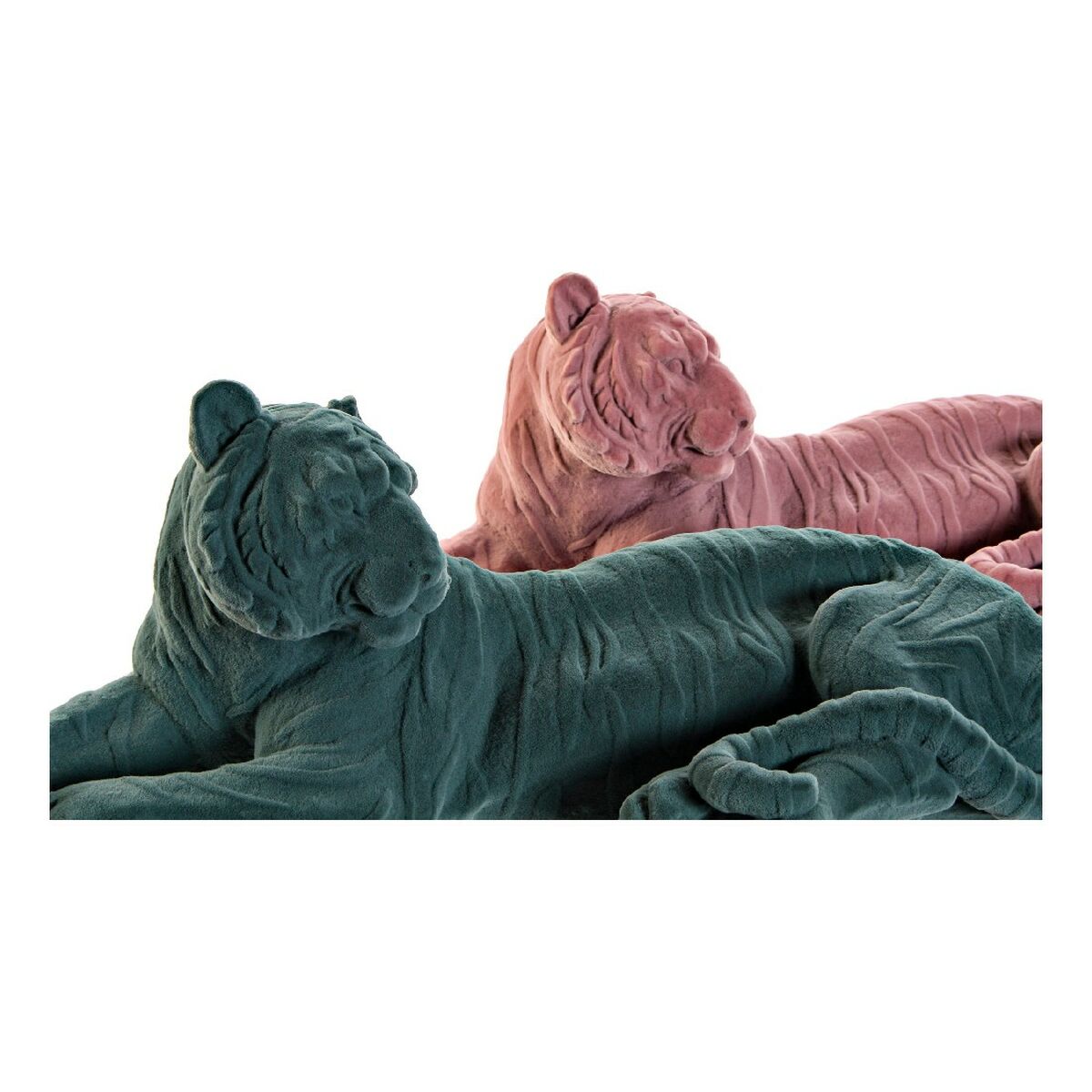 Statua Decorativa DKD Home Decor Verde Rosa chiaro Tigre 36 x 17,5 x 13,3 cm (2 Unità)