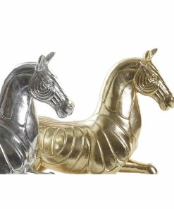 Statua Decorativa DKD Home Decor 34 x 9,5 x 33,5 cm Cavallo Argentato Dorato (2 Unità)