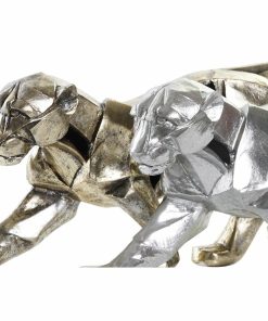 Statua Decorativa DKD Home Decor 46,5 x 10 x 18 cm Argentato Dorato Pantera (2 Unità)