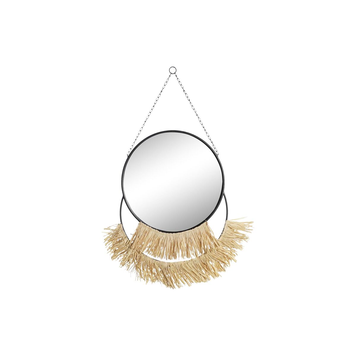 Specchio da parete DKD Home Decor Nero Dorato Naturale Frange Boho 55 x 2,5 x 83 cm
