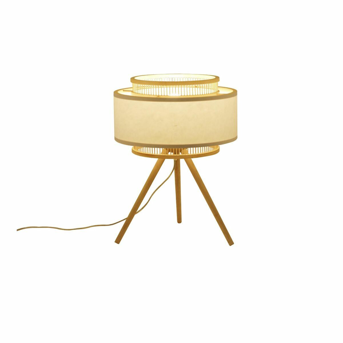 Lampada da tavolo DKD Home Decor Marrone Poliestere Bianco Bambù (36 x 36 x 48 cm) - Image 2
