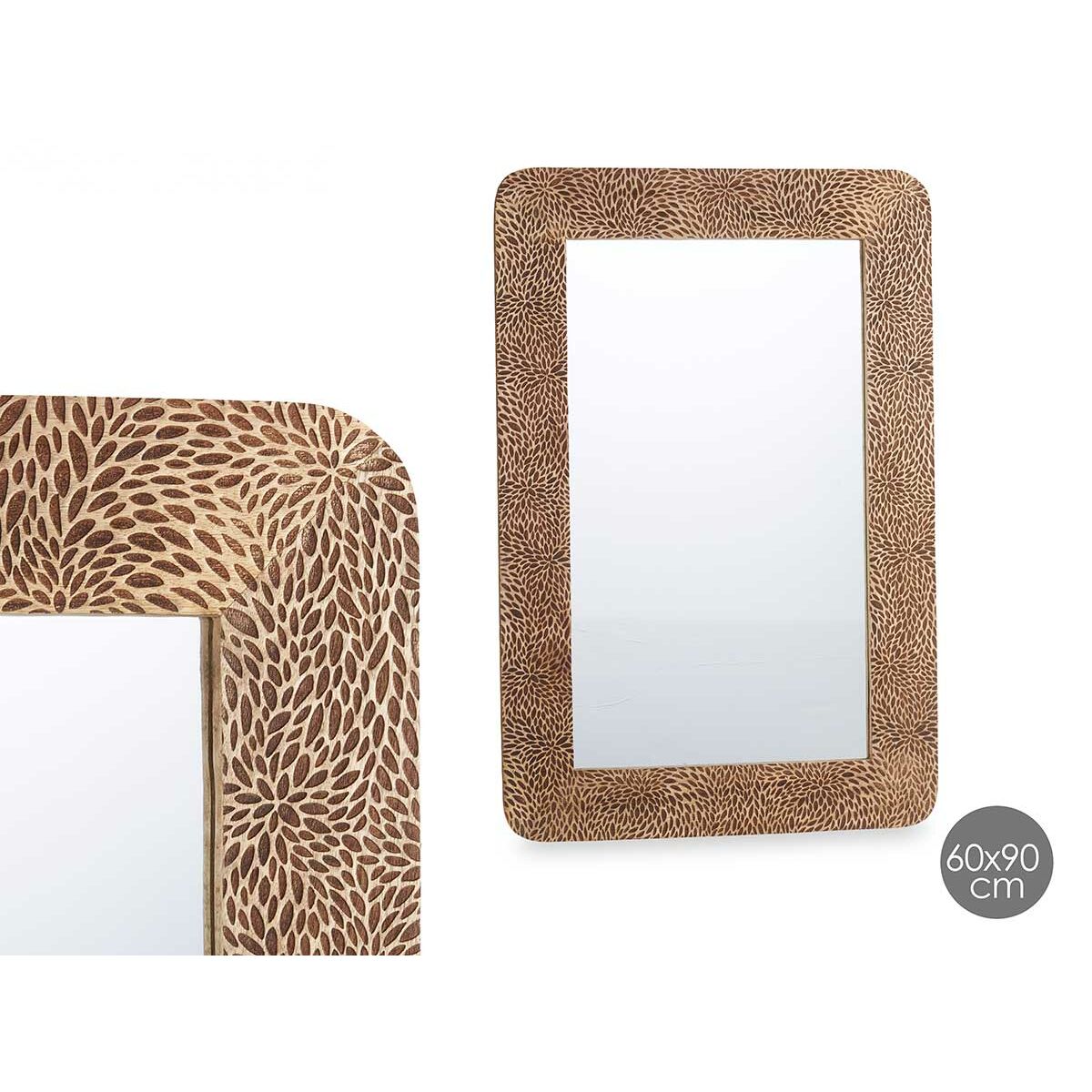 Specchio da parete Gift Decor Marrone Fogli 90 x 60 x 2 cm Rettangolare