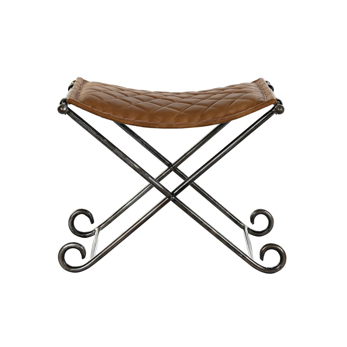 Banca Piedi Letto DKD Home Decor Nero Metallo Marrone Pelle (53 x 45 x 44 cm)