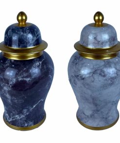 Vaso DKD Home Decor 22 x 22 x 42 cm 22 x 22 x 44 cm Porcellana Azzurro Dorato Marmo Moderno (2 Unità)