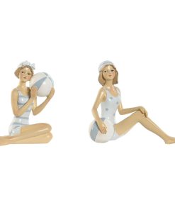 Statua Decorativa Home ESPRIT Bianco Blu cielo Mediterraneo 8 x 8 x 12,5 cm (2 Unità)