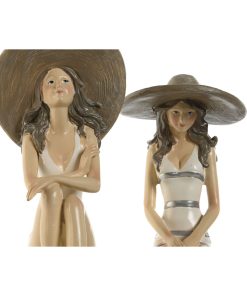 Statua Decorativa Home ESPRIT Bianco Beige Donna Mediterraneo 12 x 8,5 x 20 cm (2 Unità)