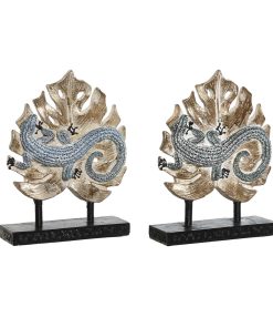 Statua Decorativa DKD Home Decor 14,5 x 4 x 18,5 cm Azzurro Turchese Tropicale Lucertola Decapaggio (2 Unità)