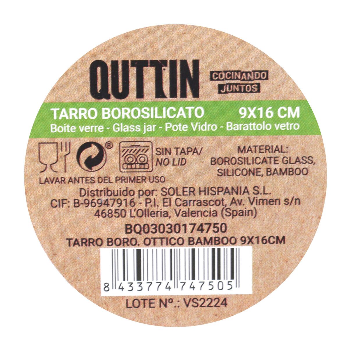 Barattolo In Vetro Trasparente Quttin    9 x 16 cm 780 ml 9 x 16,5 cm (12 Unità)