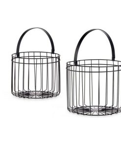 Cestino Nero Metallo 25 x 35 x 25 cm Cilindrica (2 pcs)