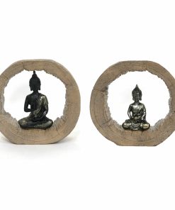 Statua Decorativa DKD Home Decor Nero Naturale Buddha 20,5 x 6 x 18,5 cm (2 Unità)