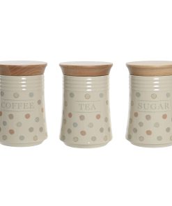 Barattolo DKD Home Decor Beige Bambù Gres A pois 10 x 10 x 16 cm (3 Unità)