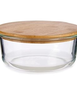Porta Pranzo Rotondo con Coperchio Vivalto Trasparente Bambù Vetro Borosilicato (12 Unità)
