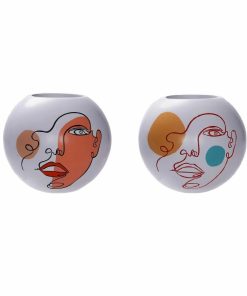 Vaso DKD Home Decor 25,5 x 25,5 x 22 cm Viso Bianco Resina Multicolore (2 Unità)