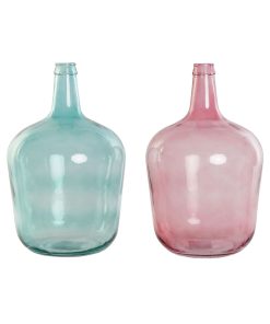 Vaso DKD Home Decor Verde Rosa Vetro Temperato 25 x 25 x 40 cm (2 Unità)