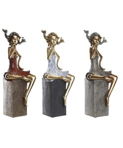 Statua Decorativa DKD Home Decor 16 x 12 x 37 cm Donna Rosso Grigio Azzurro (3 Unità)