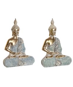Statua Decorativa DKD Home Decor 18,6 x 9,7 x 27 cm Azzurro Buddha Turchese Orientale Decapaggio (2 Unità)
