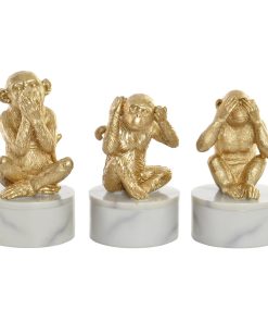 Statua Decorativa DKD Home Decor Bianco Dorato Tropicale Scimmie 10,5 x 10,5 x 18,5 cm (3 Pezzi)