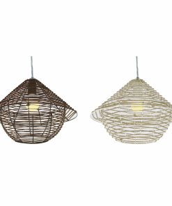 Lampadario DKD Home Decor Bianco Marrone Nero Naturale Metallo Corda Plastica 50 W 220 V Città 38 x 38 x 27 cm (2 Unità)